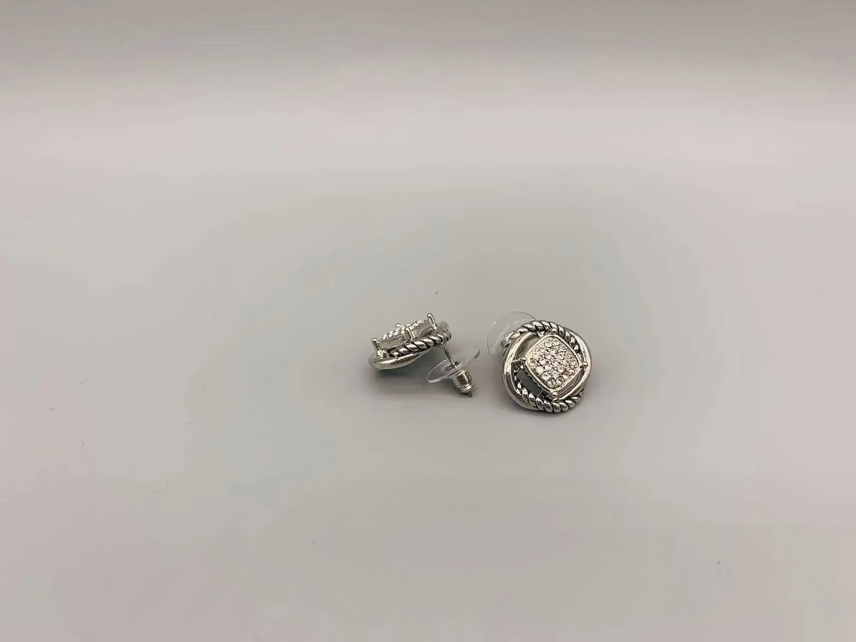 Le Han Jewelry Infinity Silver Stud Earring With Clear Cubic Zirconia