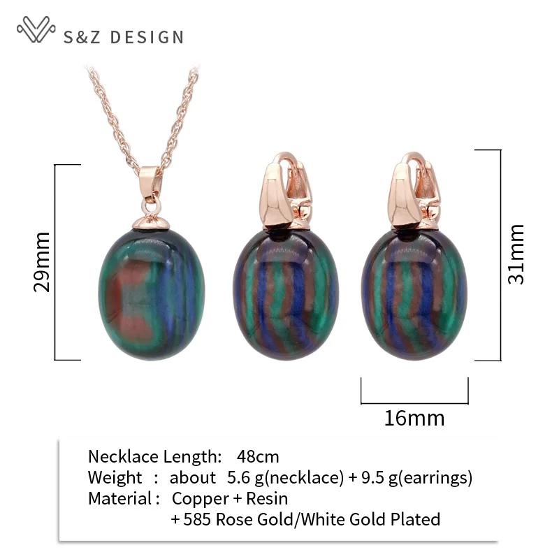 S&Z DESIGN New Stylish Egg Shape Oval Resin Colorful Beads Drop Earrings For Women Wedding Party Elegant Fashion Jewelry Sets