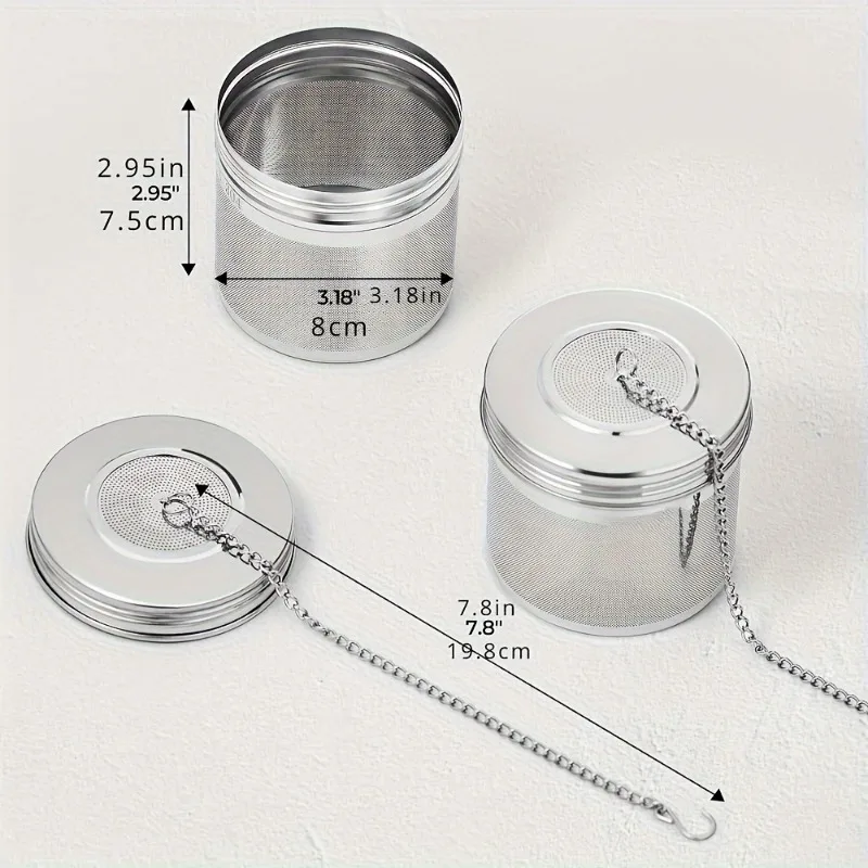 Large 304 Stainless Steel Tea Ball Infuser for Loose Leaf Tea and Spice Balls for Cooking Soups, Threaded Lid, Chain Hook