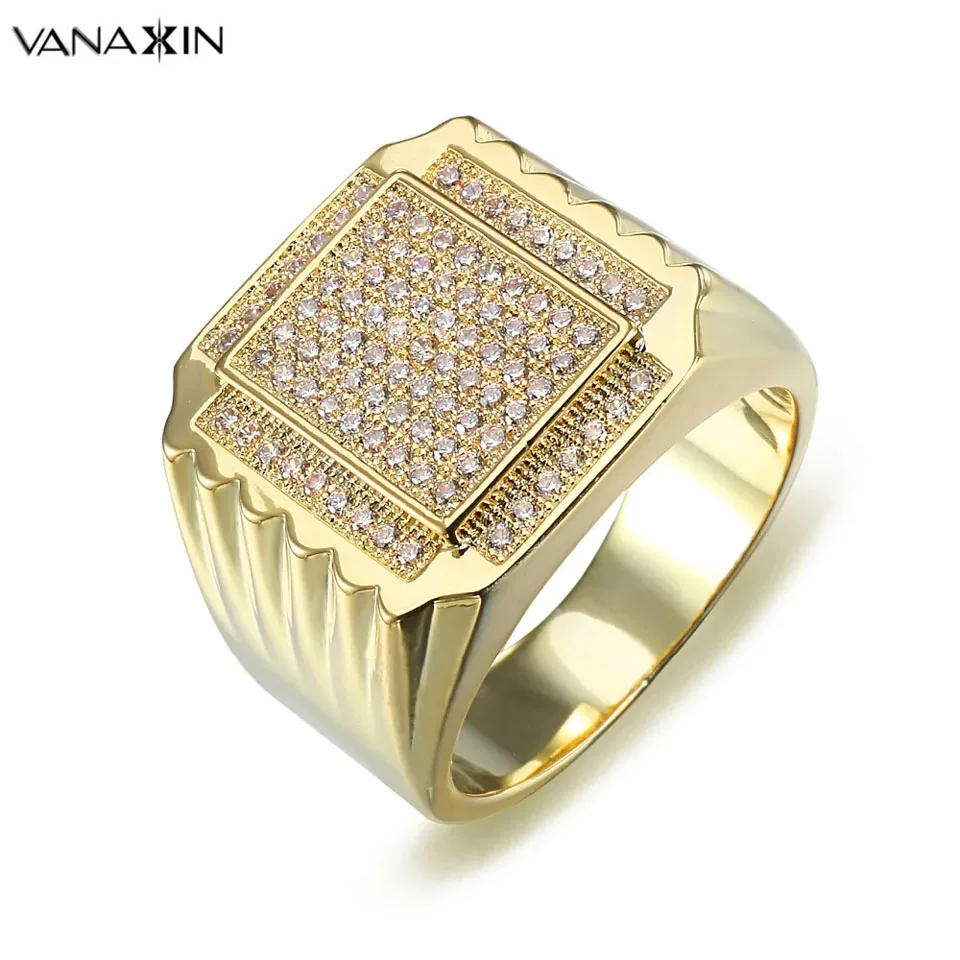 

VANAXIN Iced Out Cubic Zircon Ring For Men Women Luxury Fashion Hiphop Jewelry Gift