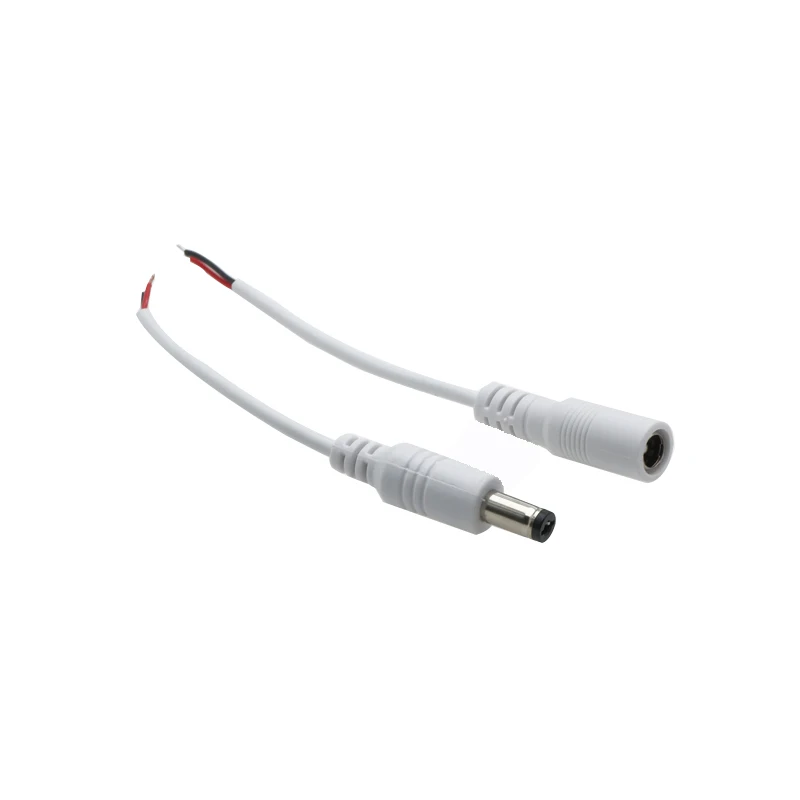 DC 케이블 순수 구리 와이어 암수 커넥터, PVC 절연 전원 코드, 피그테일-펜 엔드 화이트 12V 공급, 5.5x2.5 2.1mm