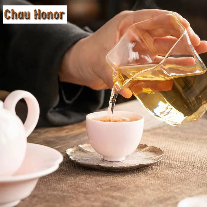 2pc/lot Kneading Flower Mutton Fat Powder Jade Teacup Aesthetic Tea Bowl Tea-tasting Fragrance Cup Master Cup Drinkware 40ml
