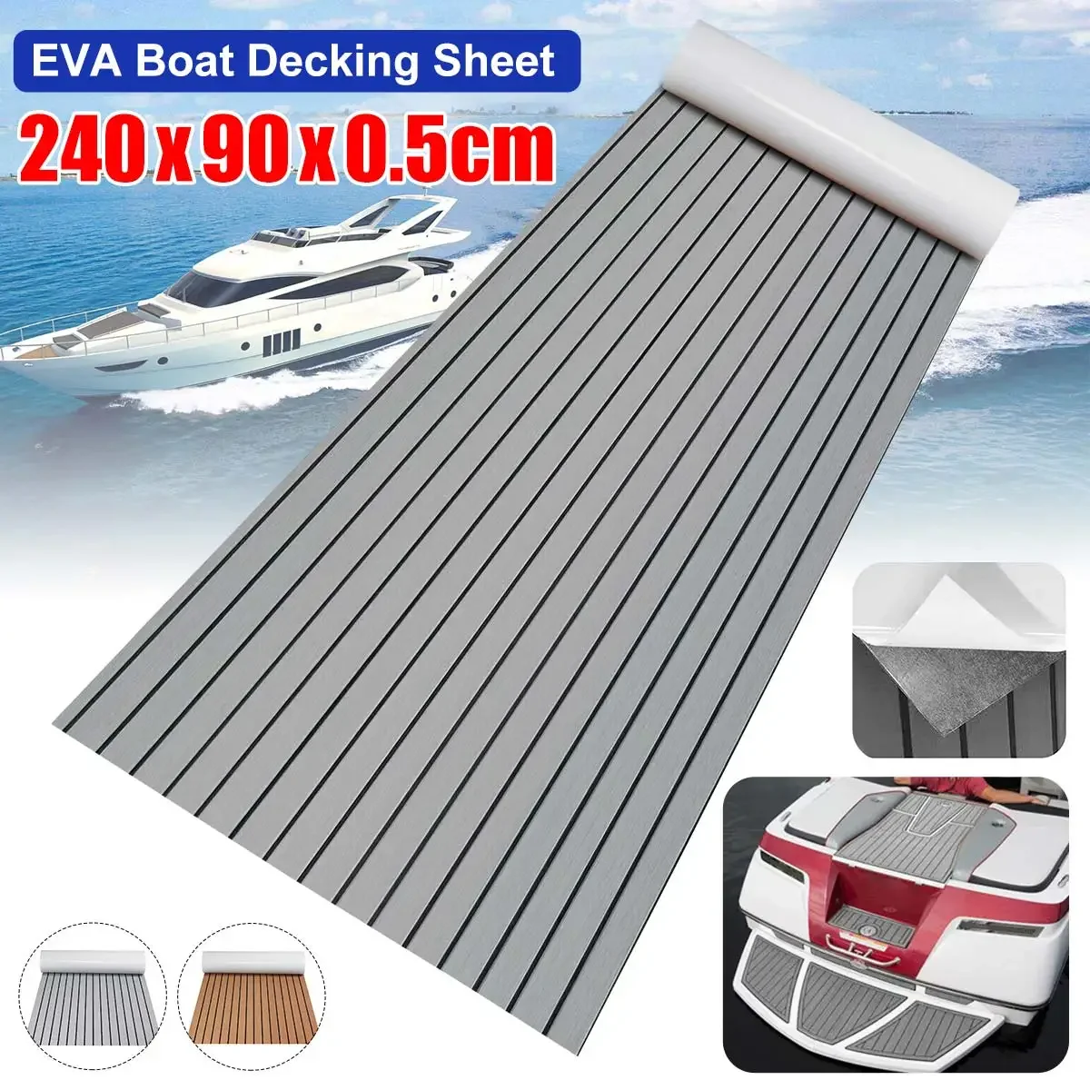 

2400x900x5MM Self Adhesive Yacht Flooring Self-Adhesive EVA Foam Teak Brown With Black Line Faux Teak Boat Decking Sheet