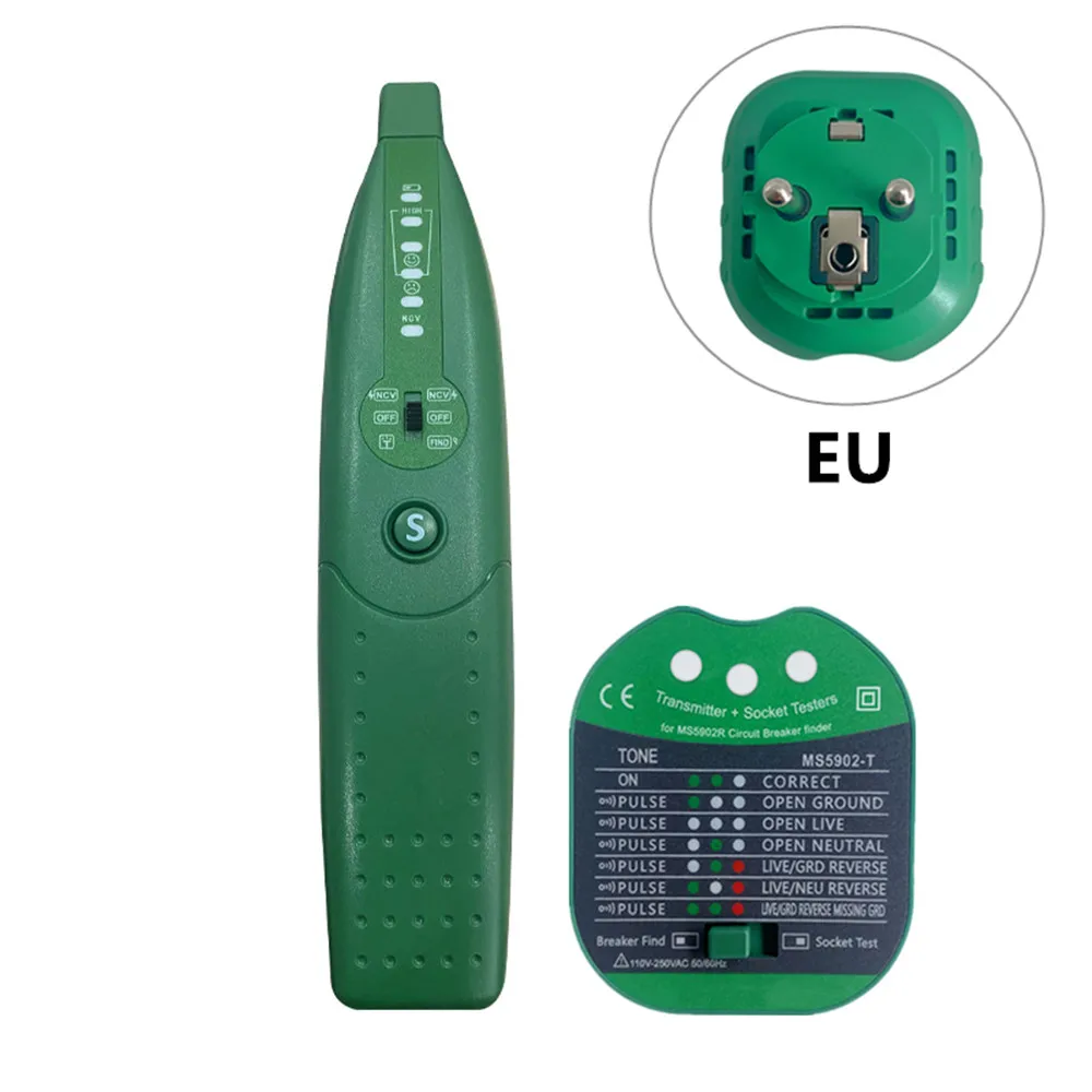 MS5902 Automatic Circuit Breaker Finder US/EU Plug Fuse Socket Tester 220V/110V Circuit Switch Tester With Flashlight 3
