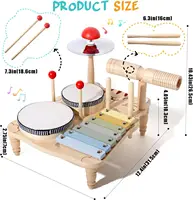 Wooden Xylophone Drum Set For Toddlers,Montessori Baby Musical Instruments Toys, Drum Set Percussion Instruments Musical Toys 4