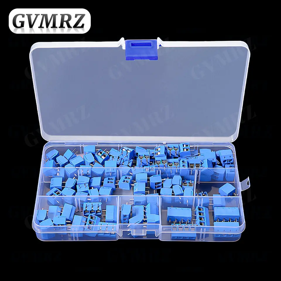 100PCS PCB Screw Terminal Block Connector KF301 Pitch 5.0MM 2P 3P 4P Splicable Kit Box KF301-2 Blue KF301-2P KF301-3P KF-301 image 1
