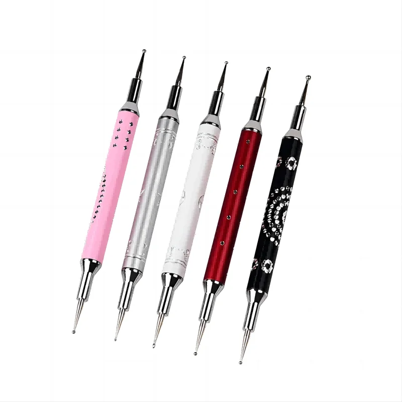5pcs/set nail design rhinestones picker Double metal head painting dotting pen with nail Liner Drawing Painting Brush Tool Kits 3