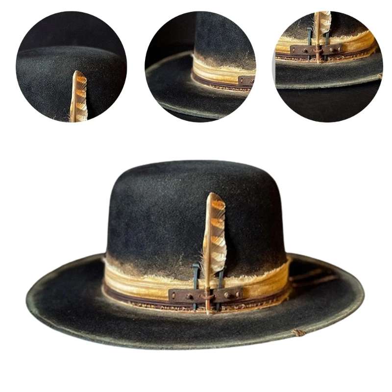 Wool Flat Top Fedora Hat for Men Adult Stage Performances Hat Theme Party Cap Masquerade Dress Up Costume Panama
