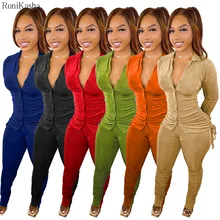 

Ronikasha New Cashmere Women Two Piece Set Drawstring Shirt Tops Pleated Stacked Pants Tracksuit Lady Casual Jogger Suit