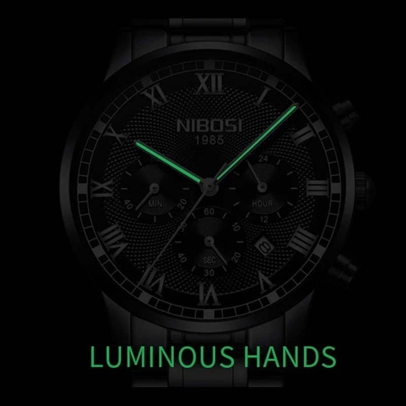 NIBOSI Fashion Quartz Watch for Men Stainless Steel Waterproof Mens Watches Top Brand Luxury Chronograph Watch Relogio Masculino