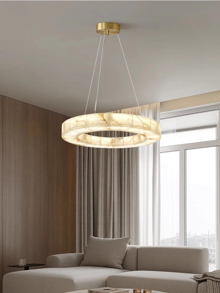 Creative Modern Round Marble Chandelier Lighting Luxury Led Home Appliance Stone Hanging Lamps Living Room Lustres