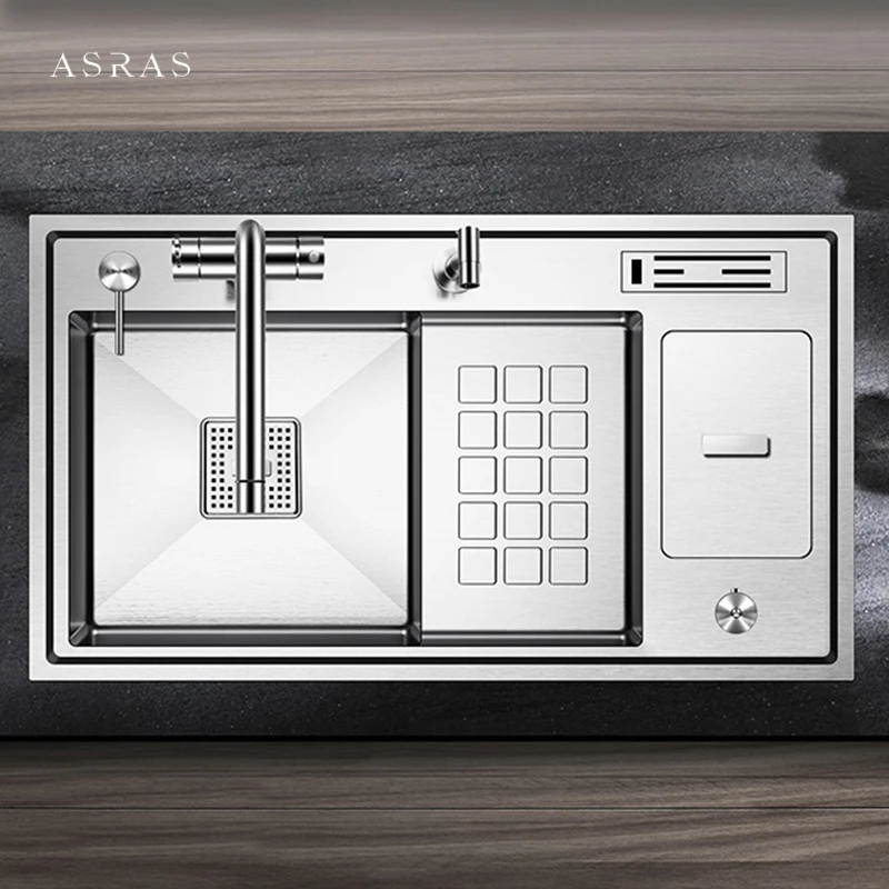 ASRASLargeSizeSUS304StainlessSteelKitchenSteppedSink4mm