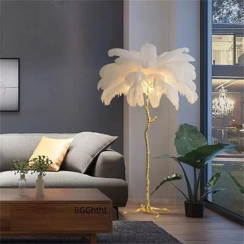 

Nordic Vintage Floor Lamp Modern Creative Brass Simple LED Feather Standing Light for Home Living Room Bedroom Decor