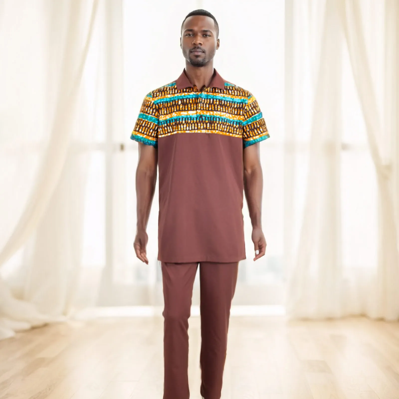 African Suits for Men Short Sleeve Print Shirt and Pants 2 Piece Set Dashiki Clothes Plus Size Casual Outfits A2416010