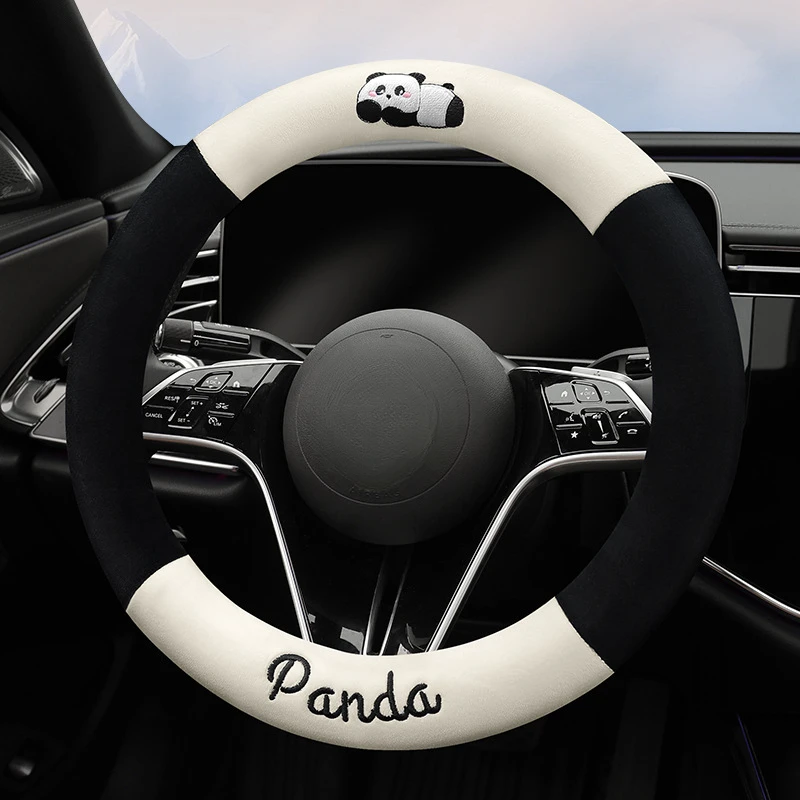 Auto Lenkrad Abdeckung Winter kurze Plüsch Panda niedlichen Cartoon Set warm rutschfeste Auto liefert Schutzhülle