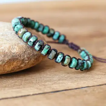 Bracciale intrecciato con perline di diaspro africano 3 * 6mm Bracciale intrecciato fatto a mano in pietra naturale Boho Yoga Bracciale con ciondoli Donna Uomo Gioielli di moda 1