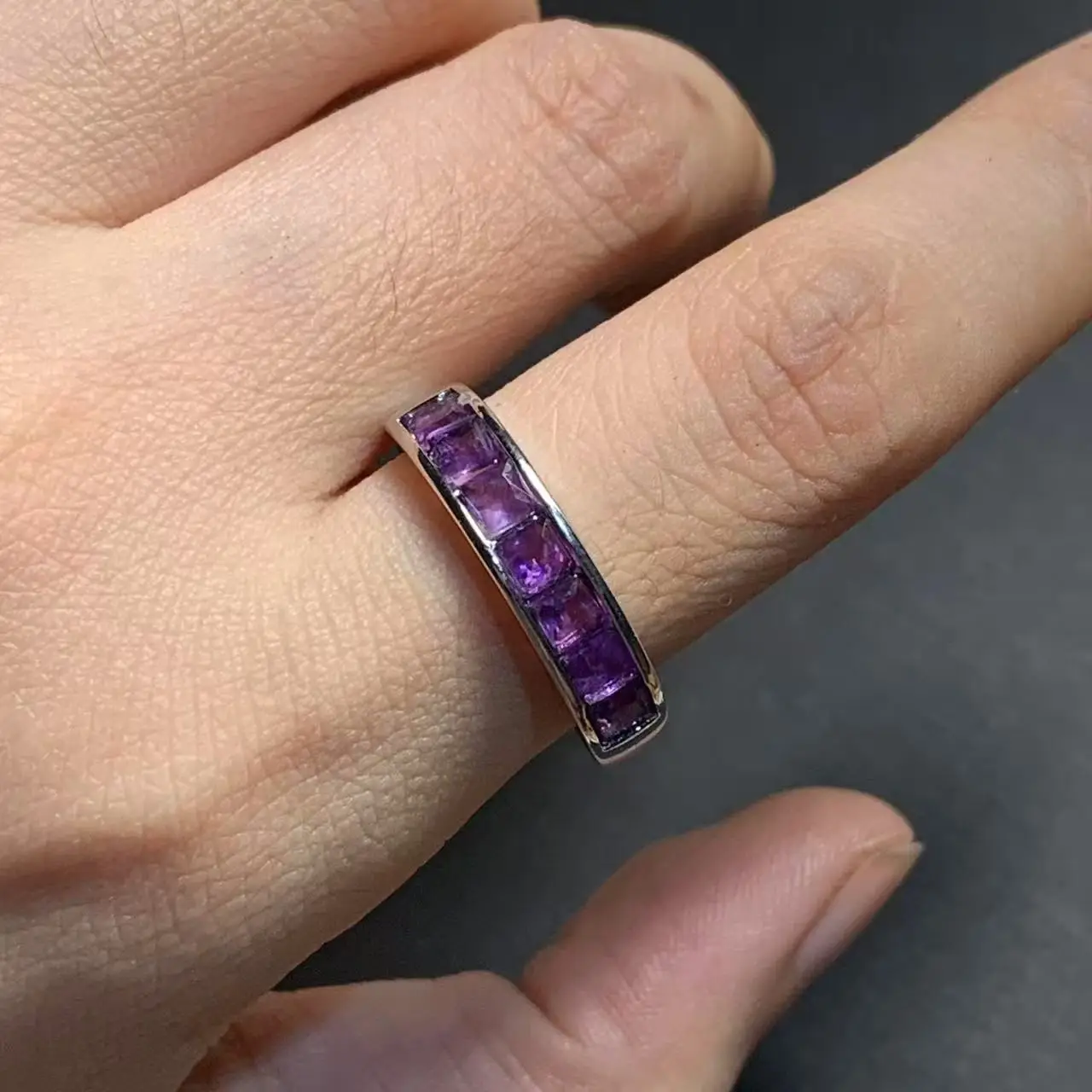 Natural Amethyst Ring Stone Female Handmade Rings Jewelry for Women Gift Purple Flower