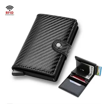 Portafoglio da uomo con porta carte a scomparsa sottile, portafoglio bifold minimalista intelligente con blocco RFID per carte di credito