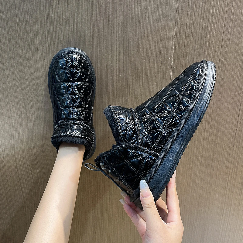 Women's Shoes 2023 High Quality Winter Plush Warm Slip on Mid-Calf Women's Boots Solid Color Round Toe Low-heeled Snow Boots