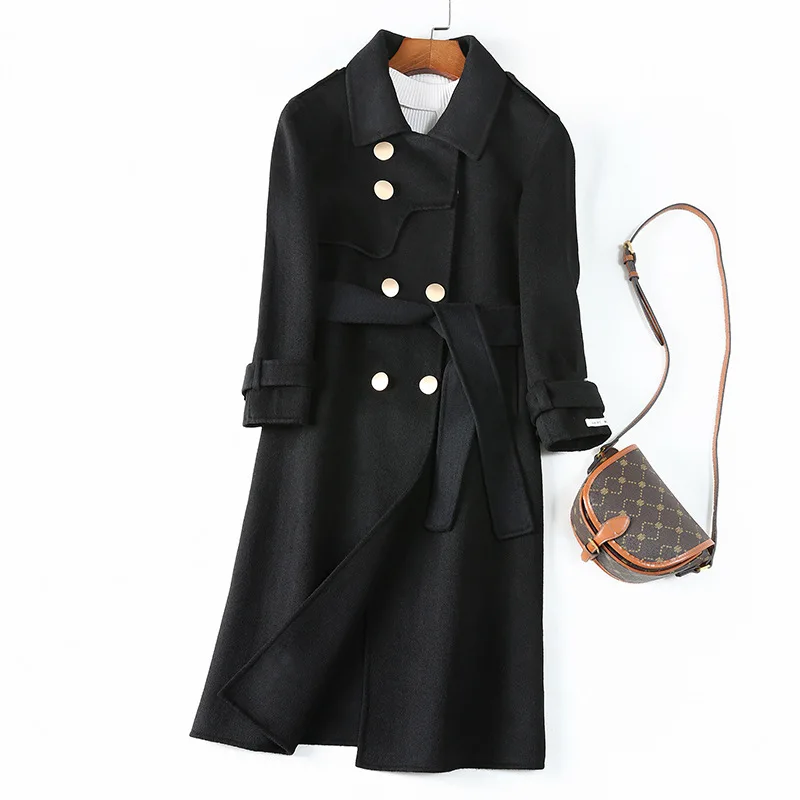 Women's Double-Sided Wool Overcoat, Female Long Overcoat, Below the Knee, Simple Woolen Outwear, Casual Fashion,  Winter, 2024