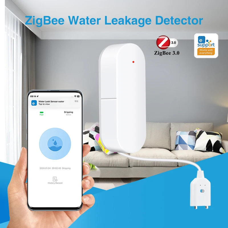 Ewelink Zigbee3.0 물 센서 알람, 누수 감지기, 홍수 경고, 범람 보안 경보 시스템, Zigbee 게이트웨이 작동