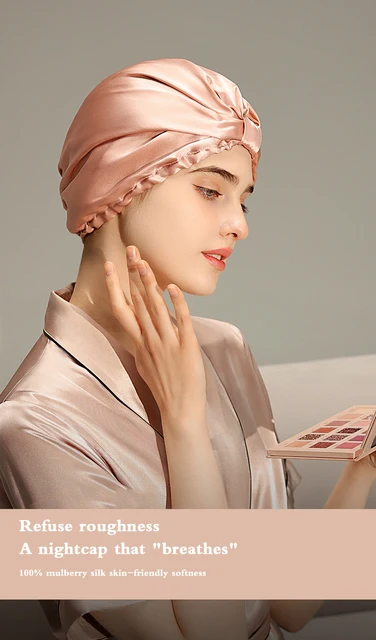 Turban Curl Cap Sleep New Satin Bonnet Silk Night Sleeping Cap 100
