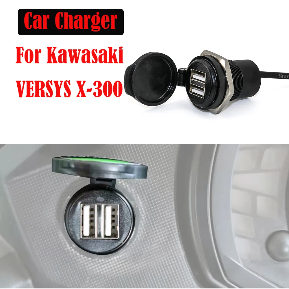 Motorcycle Dual USB interface Digital Display Charger Adapter Port For Kawasaki VERSYS X-300 X300 x 300 12V 3A