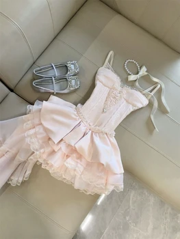 French Vintage Elegant Sweet Woman Dress Sexy Strapless Design Short Party Mini Dress Female Fairy Birthday Party Chic Clothes 1