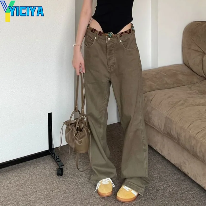 

YICIYA Y2K cargo Jeans Straight tube wide leg trousers Jean Washed brown Low waist fashion Clothes pant new outfits 90s vintage