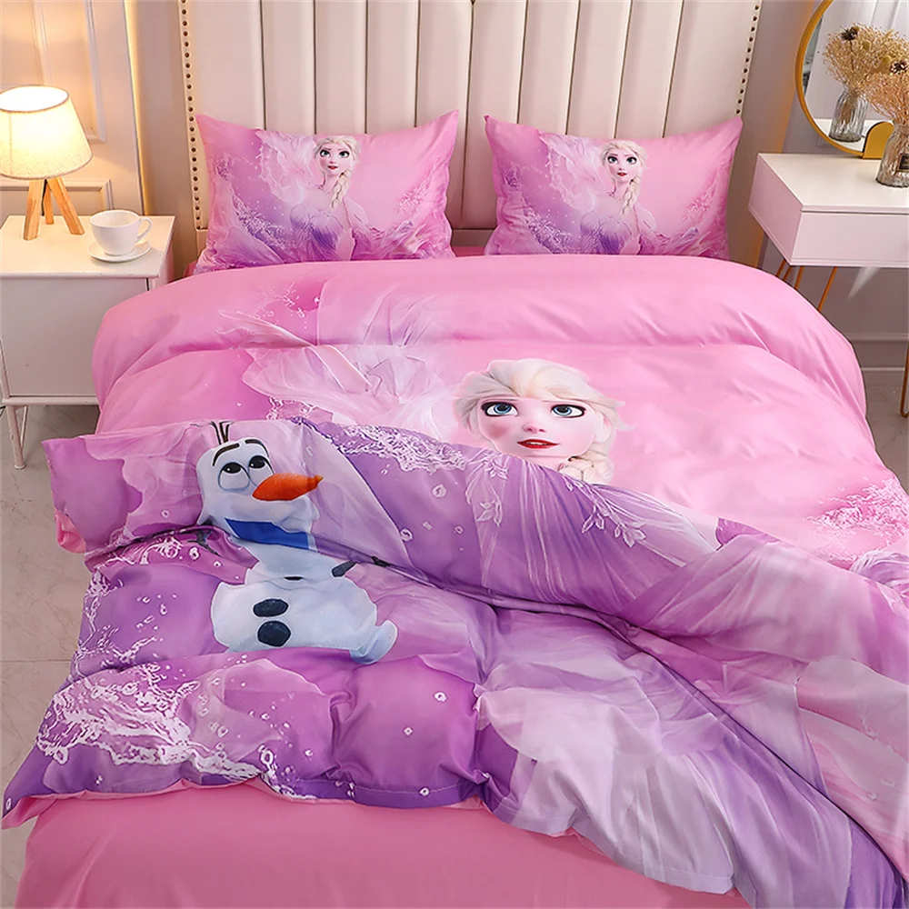 Disney Bedding Set Purple Frozen Elsa Princess Duvet Cover Sets for Baby Children Girls Bed Birthday Gifts baby crib bedding set