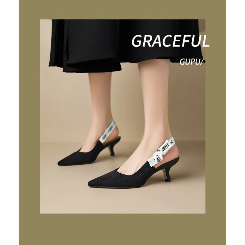 Women Sexy Pointed Toe Sandals Spring Fashion Slingback Shoes New Luxury Mid Heels Slippers Flip Flops Mujer Pumps Slides