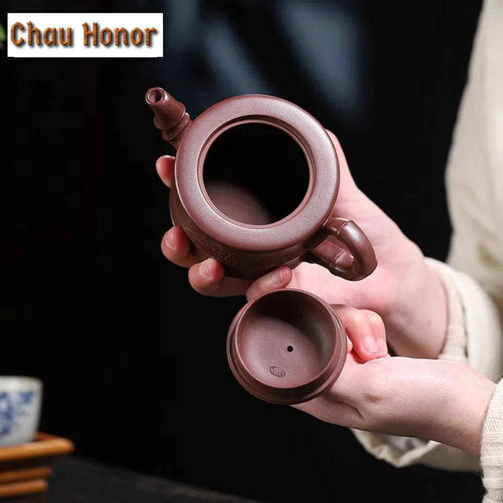 220ml Chinese Yixing Purple Clay Teapots Famous Artists Handmade Bamboo Joint Tea Pot Mud Kettle Authentic Zisha Tea Set Teaware