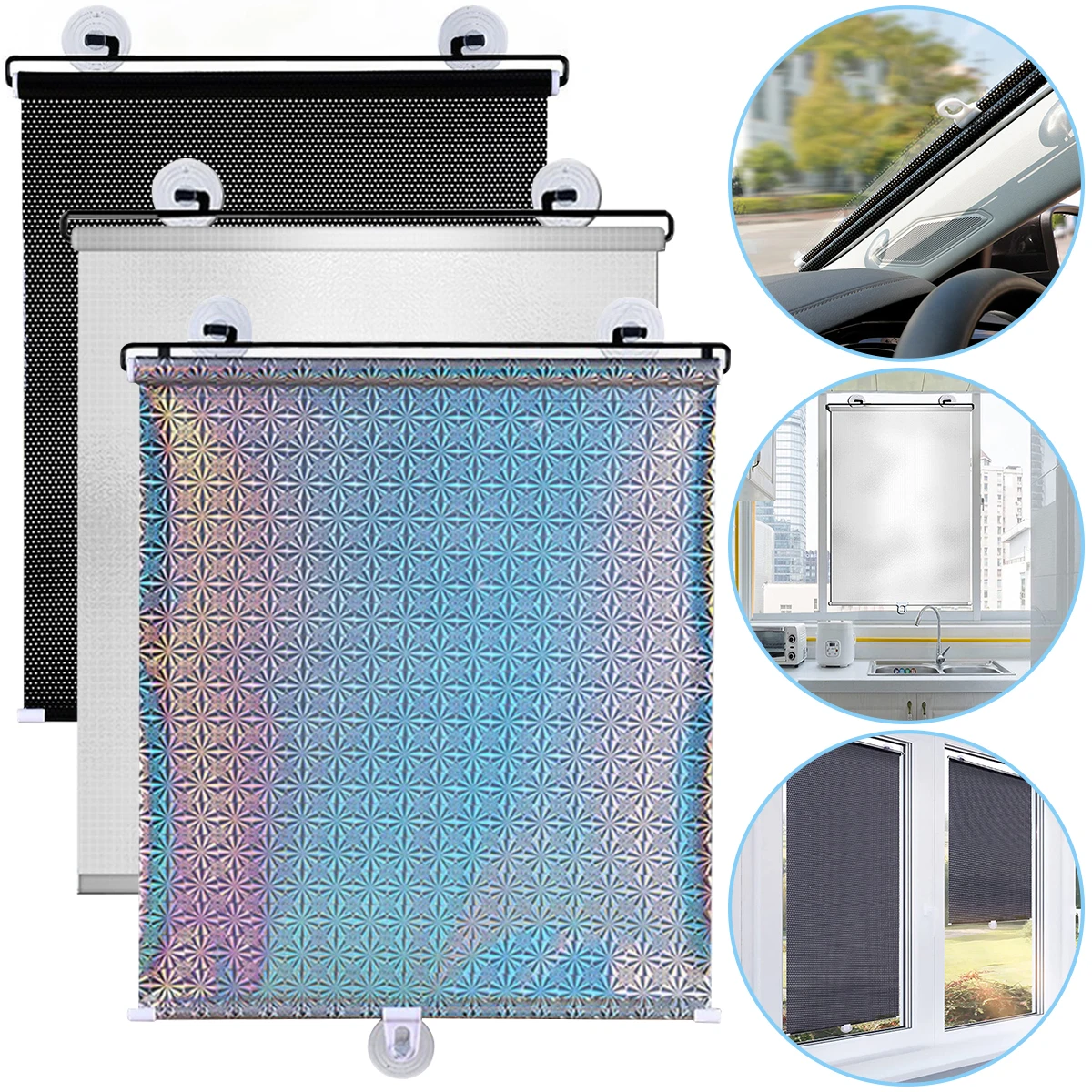 Window Blinds Sunshade Roller Visor Blackout Curtain Portable Shutter Drape Car Windshield Protector with Suction Cup
