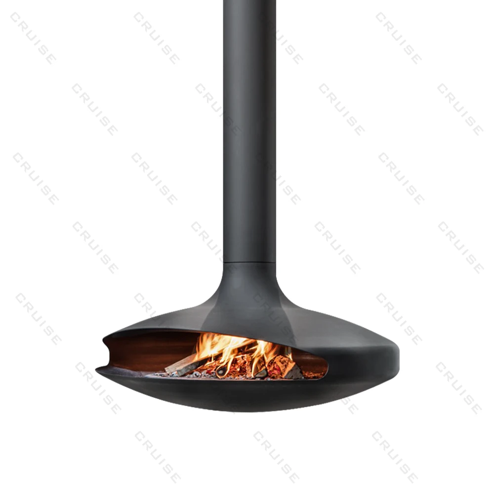 CRUISE Led Fireplace Modern Hanging Fireplace Indoor Hanging Simulation Wood Burn 600mm Suspended Bioethanol