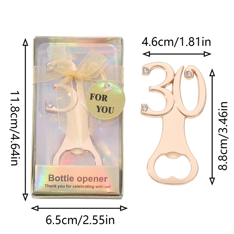 10pcs Golden Birthday Bottle Opener for 18th 30th 40th 50th 60th Birthday Party Wedding Anniversary Decoration Favor Gift Guests