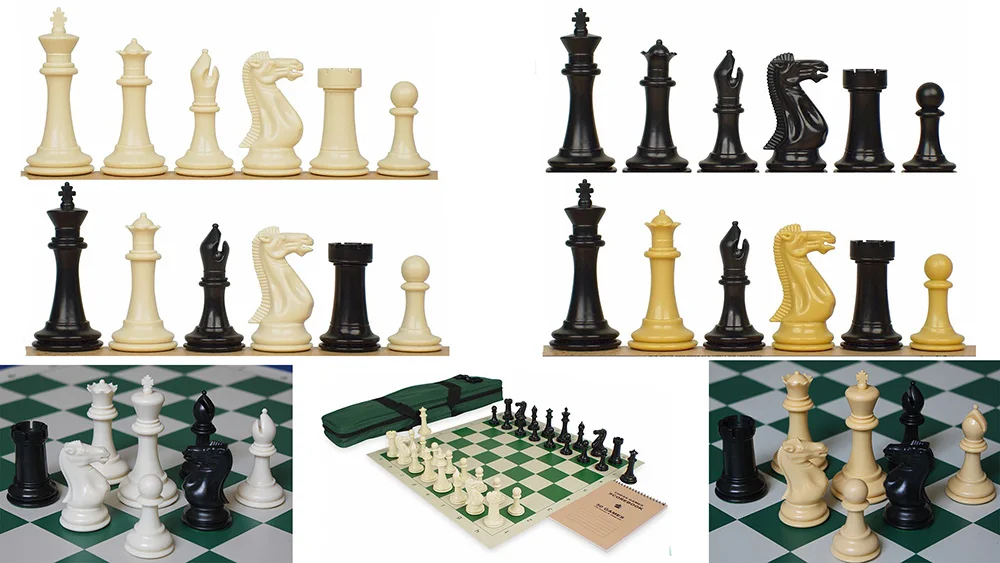 Weighted Chess Set King Tall 3.5 Inch Staunton Silver & Black Anodized Metal Fin