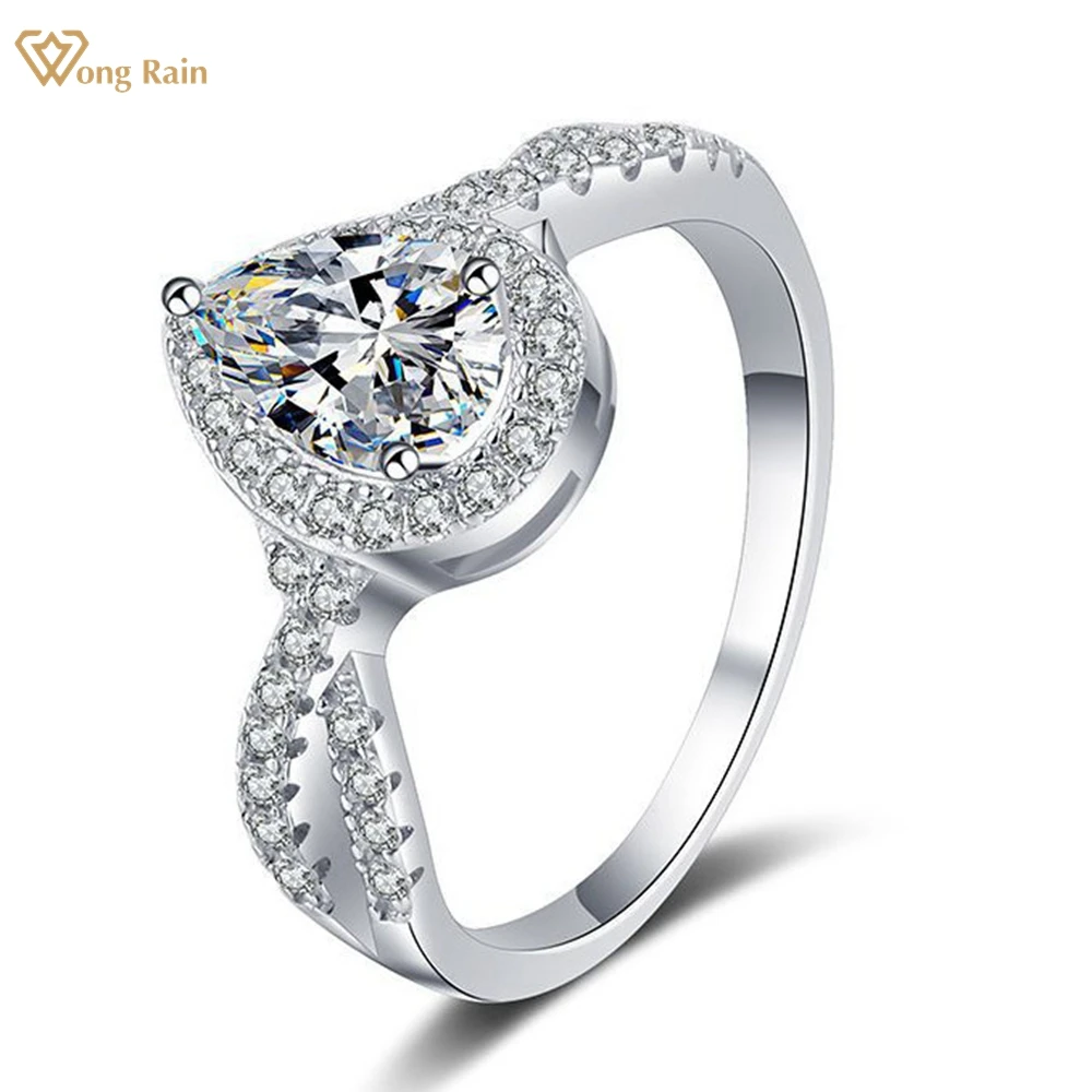 

Wong Rain 925 Sterling Silver VVS1 Pear 1CT Real Moissanite Diamonds Zircon Gemstone Wedding Engagement Ring Fine Jewelry GRA
