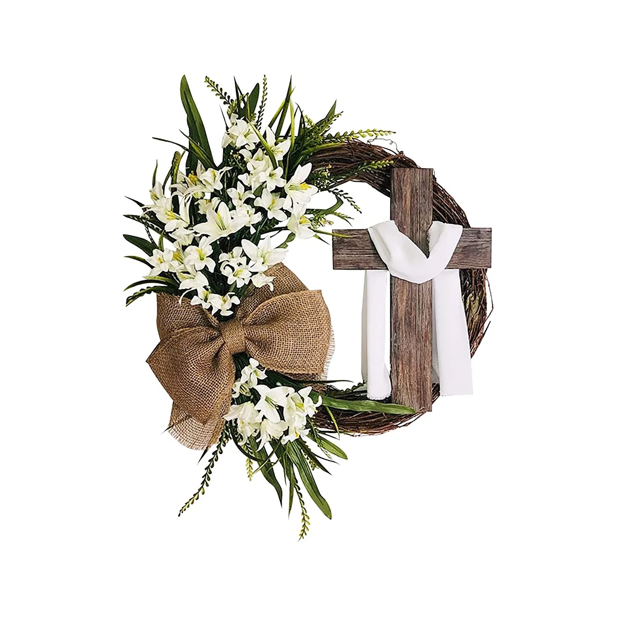 

Пасхальный венок, искусственная цветочная гирлянда с крестом, букет для украшения входной двери