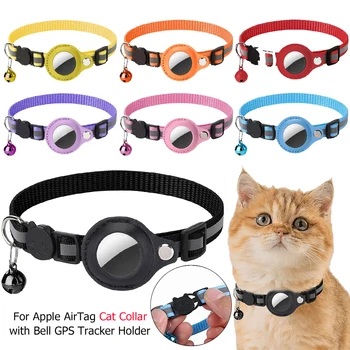 For Apple AirTag Pet Collar with Bell Kitten Collar Safety Buckle GPS Tracker Holder Adjustable for Cat Kitten 2