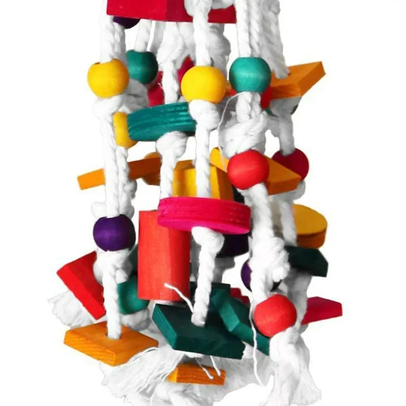 1Pc Bird Toy Funny Wooden Blocks Parrot Chewing Toys Parrots Hanging Chewing Rope Swing Colorful Parrots Chewing Training Tool 5