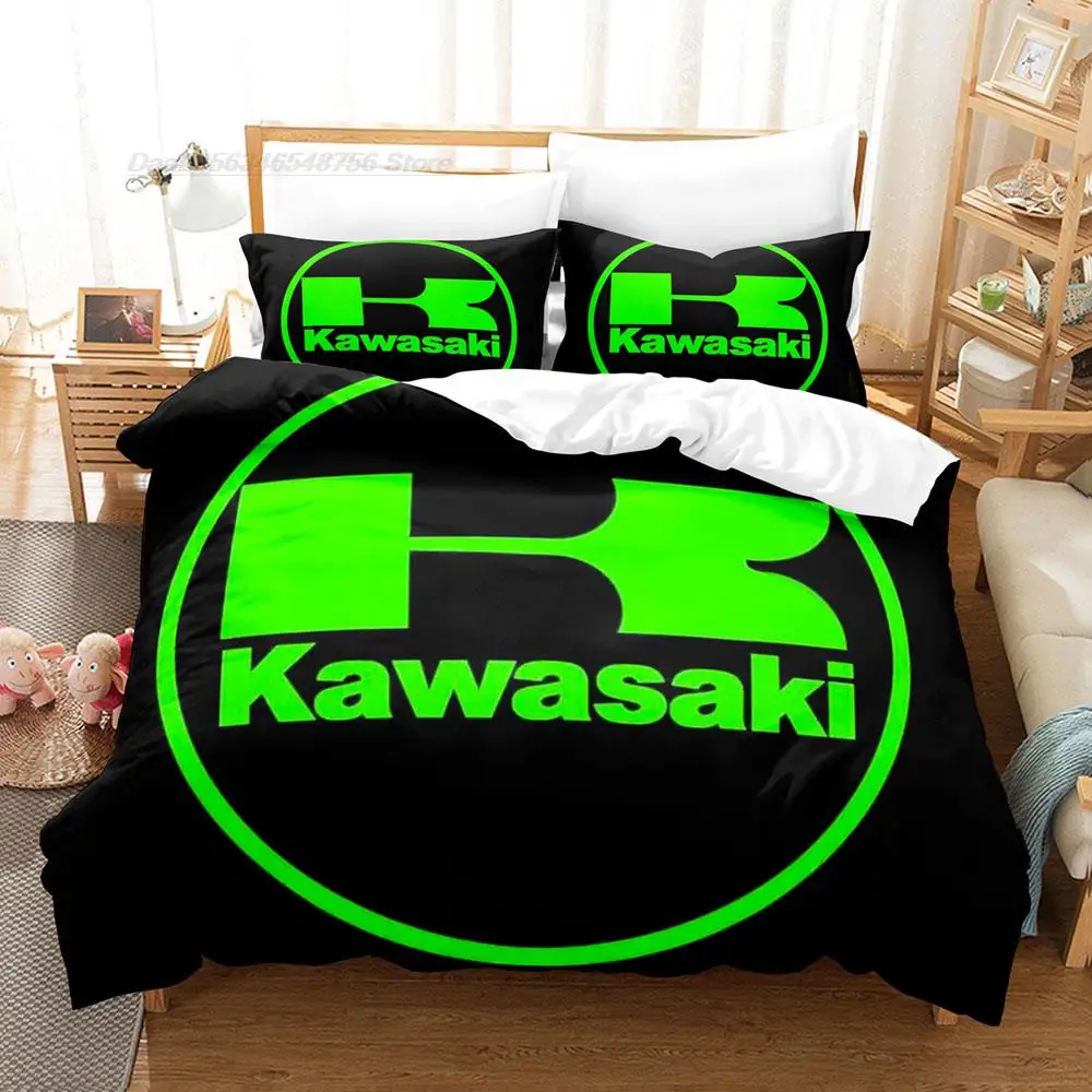 Kawasaki Bedding Set Single Twin Full Queen King Size Bed Set Aldult Kid Bedroom Duvetcover Sets 3D Print Cool Wild Motorcycle 5
