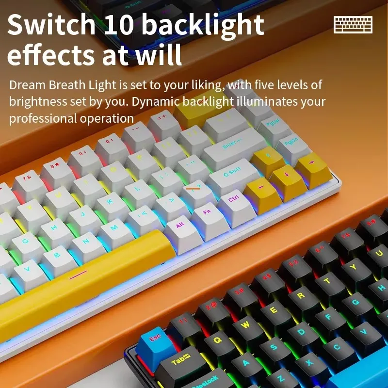 K68 Wired Mechanical Keyboard 10Kinds of Colorful Lighting Gaming and Office For Microsoft Windows and Apple IOS System 5