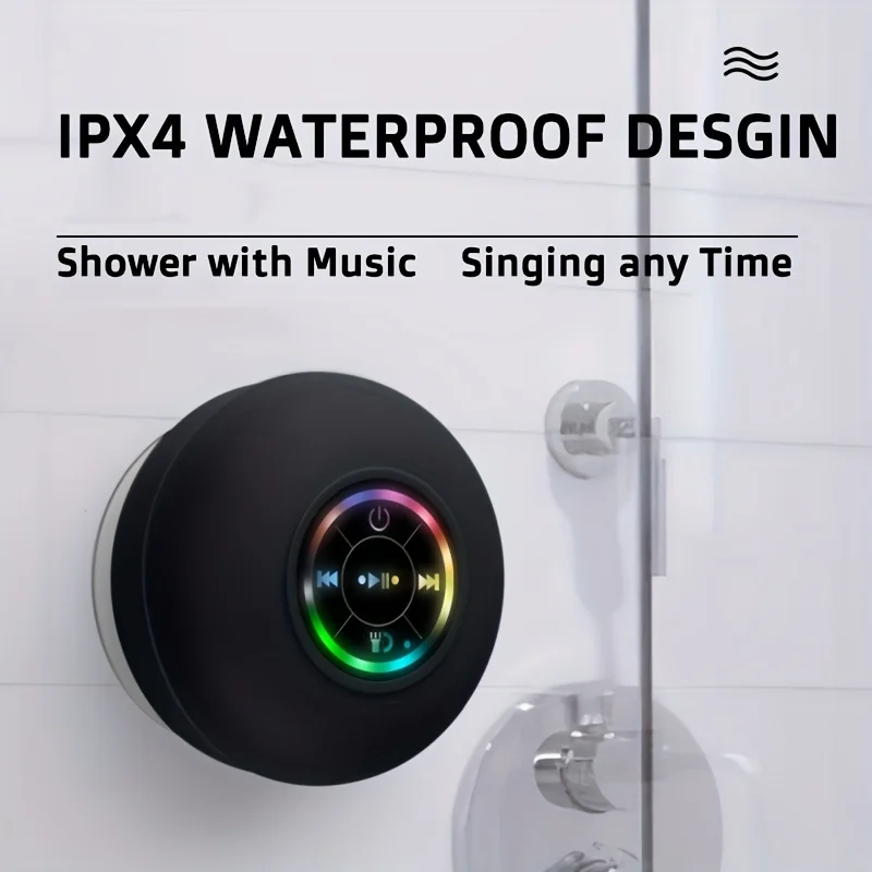 Portable Waterproof Bluetooth Shower Speaker with Suction Cup and LED Lights 3D Surround Stereo subwoofer bluetooth speaker