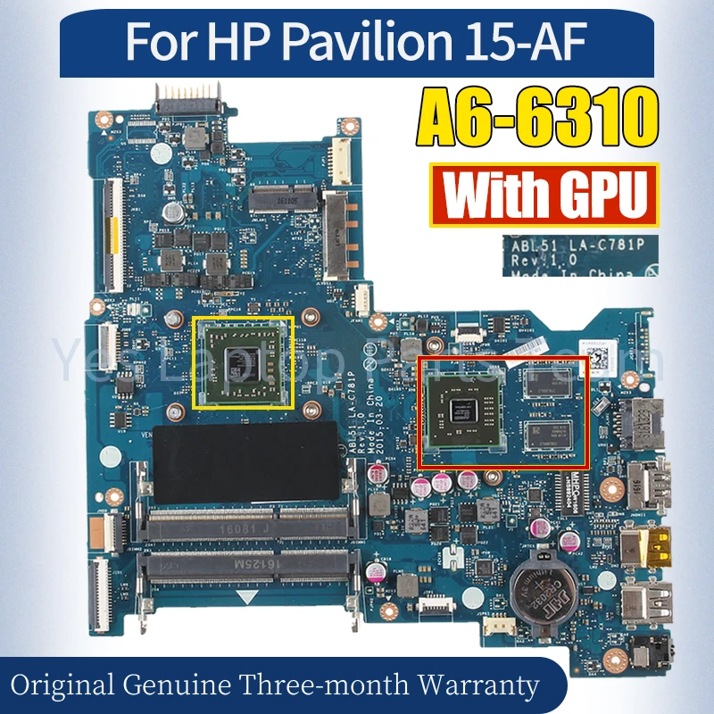 ABL51 LA-C781P For HP Pavilion 15-AF Laptop Mainboard A6 AM6310