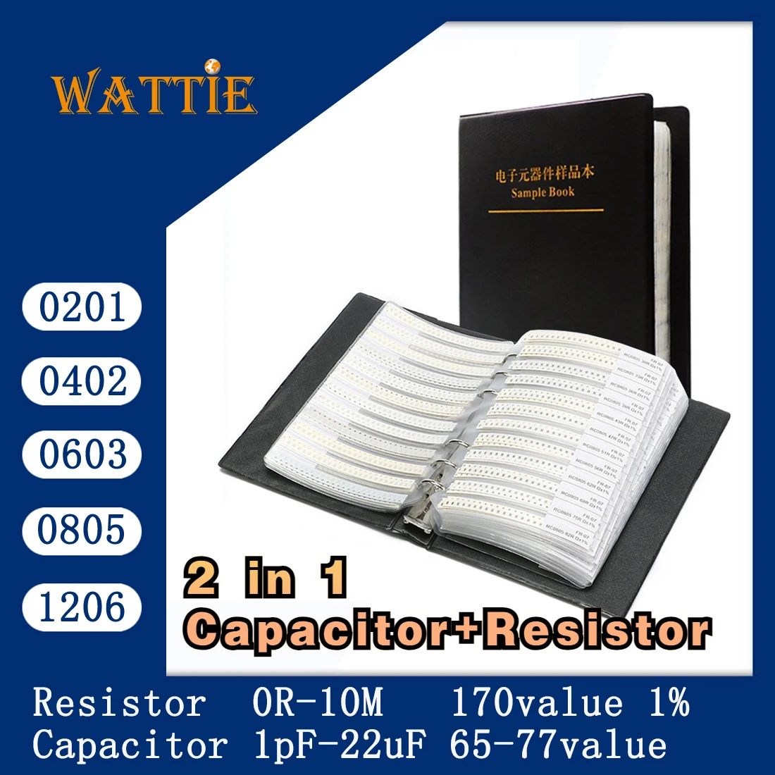 Resistor Book capacitor Book 2 in 1 Smd Book chip Sample 0201 0402 0603 0805 1206 170 values 25pcs 0R~10M 1% resistor assortment 1500pcs sets high quality 0r 10m 1206 smd film resistor kit accuracy 1% 60 kinds 25pcs smd chip resistor pack diy assorted set