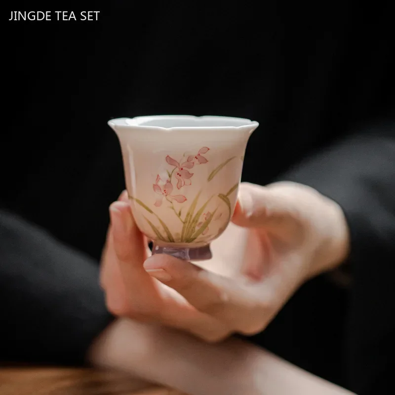 2pcs/60ml Hand-painted Orchid Master Cup Chinese Ceramic Teacup Home Exquisite Tea Cup Custom High-quality Tea Accessories