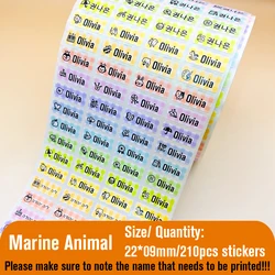 Custom Kawaii Waterproof Name Tag Stickers - Personalized Adhesive Labels (Marine Animal)