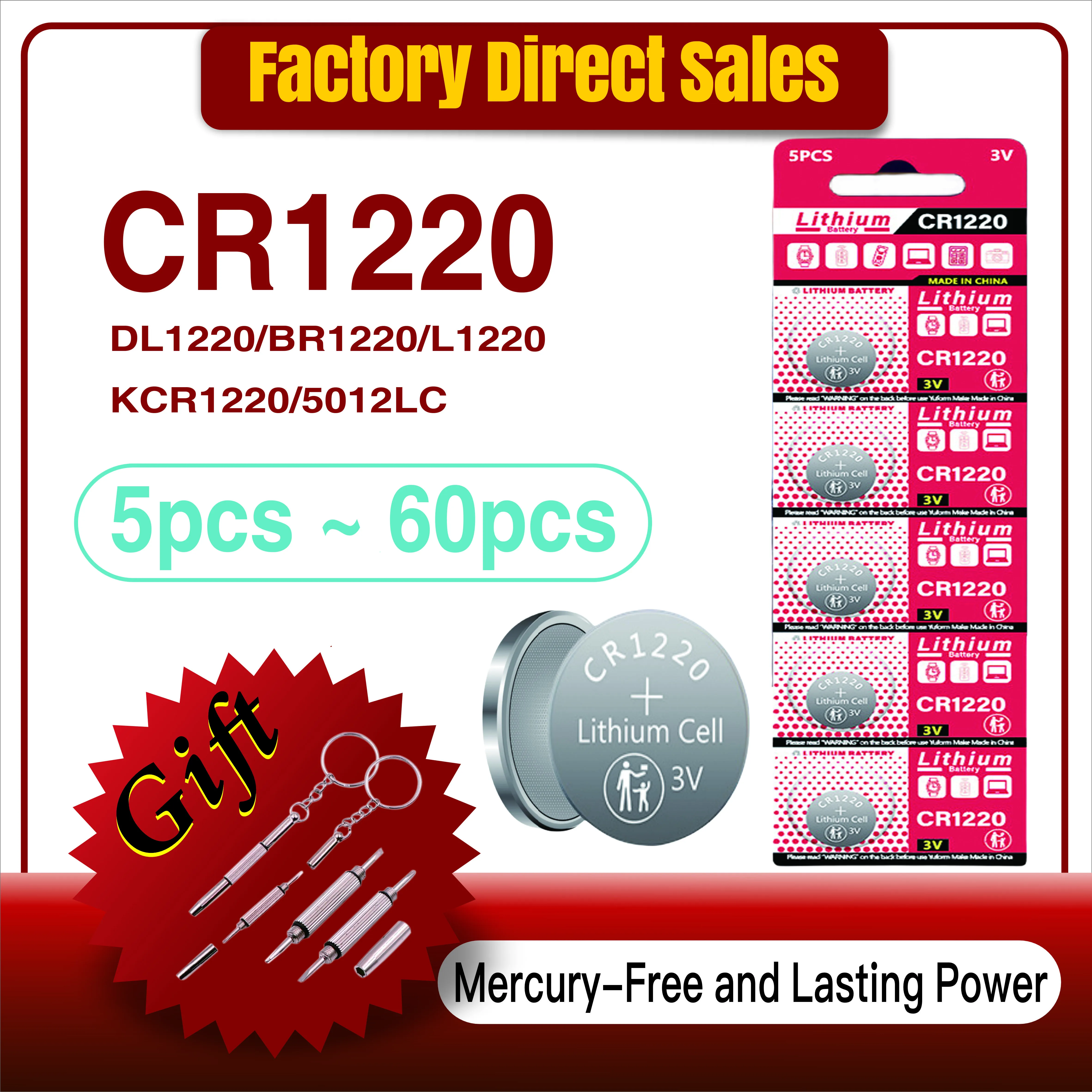 

5-60PCS 3V CR1220 Lithium Button Battery BR1220 LM1220 DL1220 CR 1220 L04 5012LC Coin Cell Watch Batteries for Toys Remote