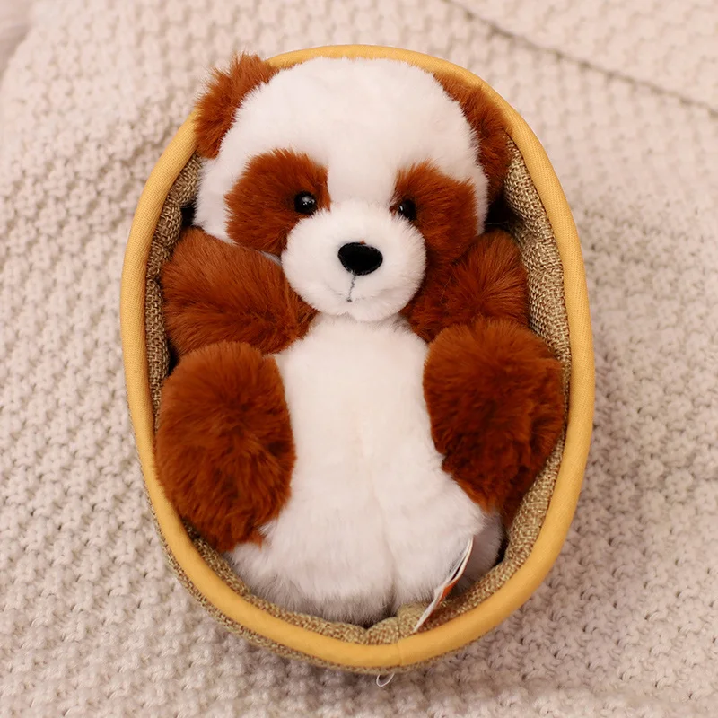 Simulation Baby Panda Plush Toy Cute Stuffed Animals Pet Doll Soft Pandas in The Basket Soft Toys for Kids Girls Toys Nice Gift woven cotton rope storage basket round shape snack fruit organizer basket baby pillows kids toys desktop sundries storage hamper