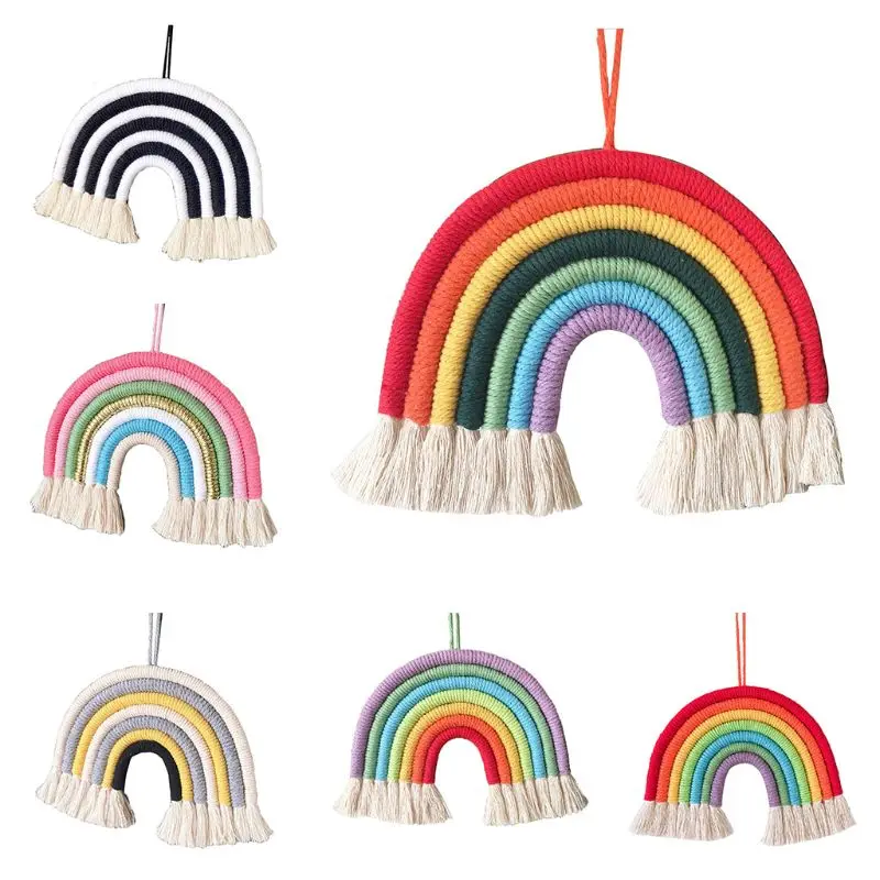 

Nordic Hand-woven Boho Rainbow Tassel Wall Hanging Ornaments Children Room Decoration Pendant Photo Props